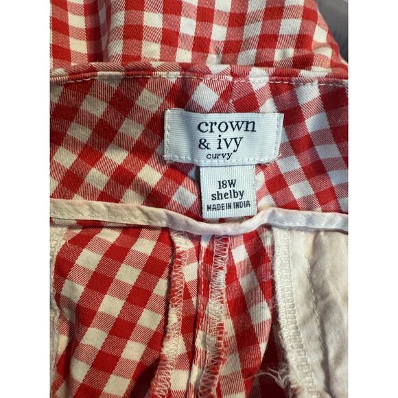 Crown & Ivy SHELBY Red and White Gingham plaid Shorts sz 18w - Picture 3 of 4